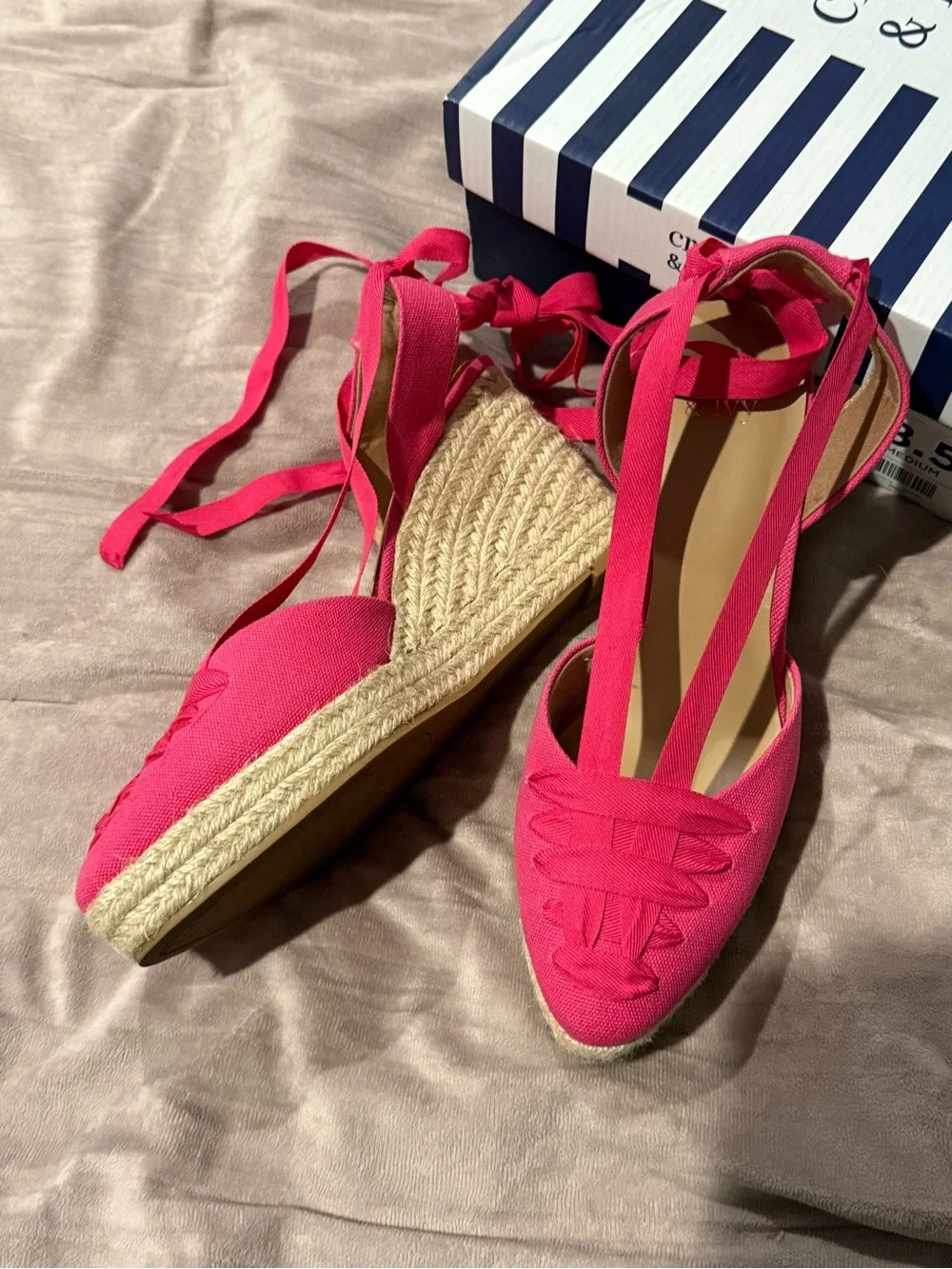 crown & ivy Hot Pink Lace-Up Espadrille Wedges
